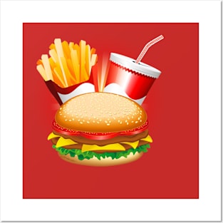 Fast Food Hamburger Fries and Drink Posters and Art